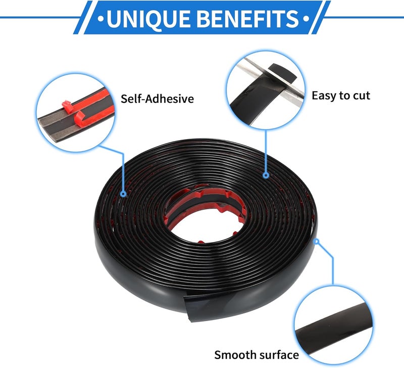 VekAuto Window Trim Strip Kit 1" 25mm Width 16Ft 5m Universal for Exterior Car Bumper Door Body Self Adhesive Scratch-Proof Decorative Sticker Plastic Gloss Black - Image 3